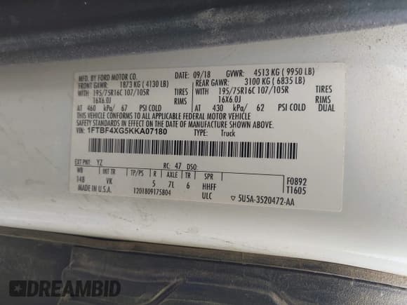 ✅ 2019 Ford Transit • VIN: 1FTBF4XG5KKA07180 • Лот: 42905252. Опубликован ранее на IAAI с пробегом 92 486 миль. Бесплатный доступ к архиву аукционных продаж из США и подробный отчёт об истории автомобиля на DreamBid. Изображение 9.