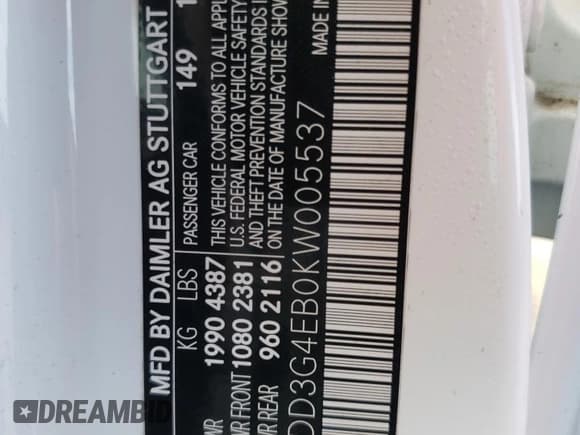 ✅ 2019 Mercedes-Benz A 220 • VIN: WDD3G4EB0KW005537 • Лот: 64145953. Опубликован ранее на Copart с пробегом Не указан. Бесплатный доступ к архиву аукционных продаж из США и подробный отчёт об истории автомобиля на DreamBid. Изображение 13.