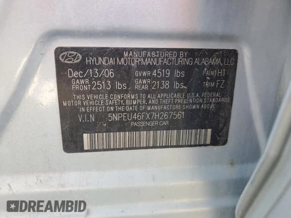 ✅ 2007 Hyundai Sonata SE • VIN: 5NPEU46FX7H267561 • Лот: 62036894. Опубликован ранее на Copart с пробегом 177 015 миль. Бесплатный доступ к архиву аукционных продаж из США и подробный отчёт об истории автомобиля на DreamBid. Изображение 12.