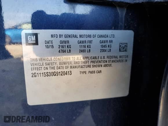 2016 Chevrolet Impala LT z VIN 2G1115S30G9120413, wystawiony jako Copart lot #51677205 z przebiegiem 156 624 mil mil oraz Szkoda całkowita • Salvage title. Historia ofert i sprzedaży dostępna na DreamBid. Obrazek 14.