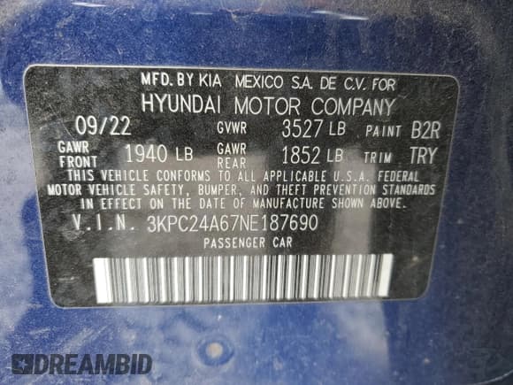 ✅ 2022 Hyundai Accent SEL • VIN: 3KPC24A67NE187690 • Лот: 75493214. Опубликован ранее на Copart с пробегом 18 359 миль. Бесплатный доступ к архиву аукционных продаж из США и подробный отчёт об истории автомобиля на DreamBid. Изображение 14.