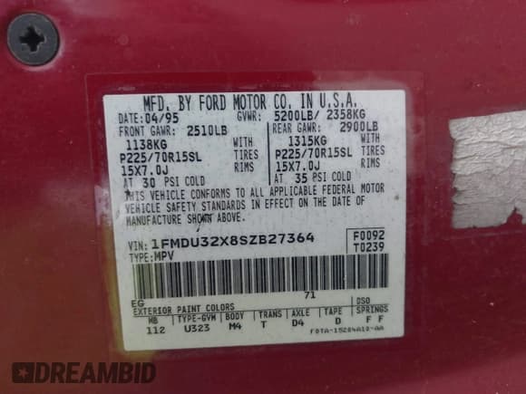 ✅ 1995 Ford Explorer XL • VIN: 1FMDU32X8SZB27364 • Лот: 42471329. Опубликован ранее на IAAI с пробегом 187 562 миль. Бесплатный доступ к архиву аукционных продаж из США и подробный отчёт об истории автомобиля на DreamBid. Изображение 9.