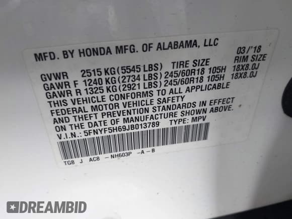 ✅ 2018 Honda Pilot EX-L • VIN: 5FNYF5H69JB013789 • Лот: 43318645. Опубликован ранее на IAAI с пробегом 130 249 миль. Бесплатный доступ к архиву аукционных продаж из США и подробный отчёт об истории автомобиля на DreamBid. Изображение 9.