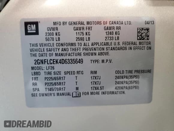 ✅ 2013 Chevrolet Equinox LS • VIN: 2GNFLCEK4D6335649 • Лот: 70781754. Опубликован ранее на Copart с пробегом Не указан. Бесплатный доступ к архиву аукционных продаж из США и подробный отчёт об истории автомобиля на DreamBid. Изображение 15.