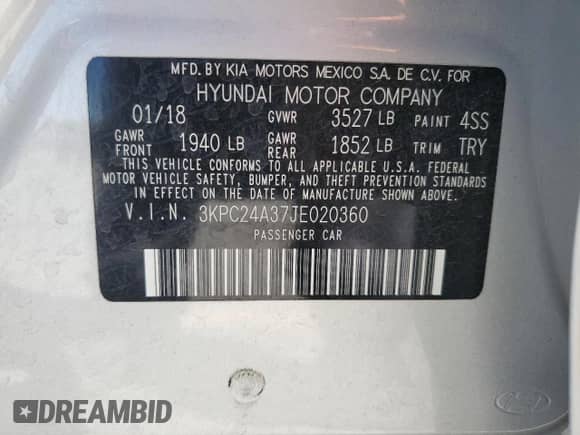 2018 Hyundai Accent SE z VIN 3KPC24A37JE020360, wystawiony jako Copart lot #84062365 z przebiegiem 78 803 mil mil oraz Szkoda całkowita • Salvage title. Historia ofert i sprzedaży dostępna na DreamBid. Obrazek 12.