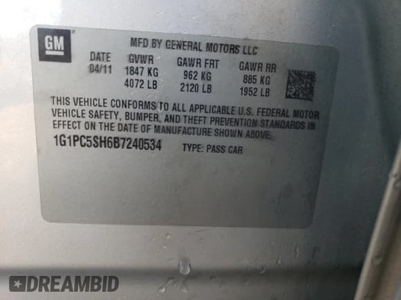 ✅ 2011 Chevrolet Cruze LS • VIN: 1G1PC5SH6B7240534 • Lot: 86092295. Wystawiony na Copart z przebiegiem 118 708 mil. Bezpłatny archiwum sprzedaży aukcyjnych z USA i szczegółowy raport historii pojazdu na DreamBid. Zdjęcie 12.