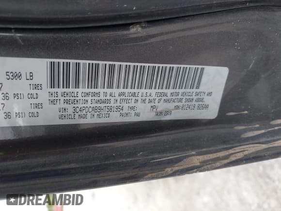 ✅ 2017 Dodge Journey SE • VIN: 3C4PDCAB9HT581954 • Лот: 43327927. Опубликован ранее на IAAI с пробегом 175 799 миль. Бесплатный доступ к архиву аукционных продаж из США и подробный отчёт об истории автомобиля на DreamBid. Изображение 9.