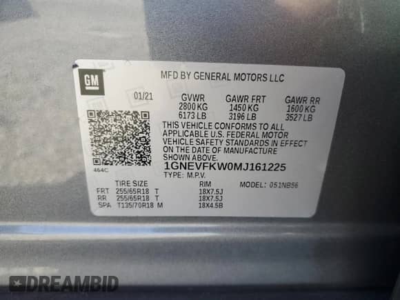 2021 Chevrolet Traverse LS z VIN 1GNEVFKW0MJ161225, wystawiony jako Copart lot #85497225 z przebiegiem 62 776 mil mil oraz Szkoda całkowita • Salvage title. Historia ofert i sprzedaży dostępna na DreamBid. Obrazek 14.