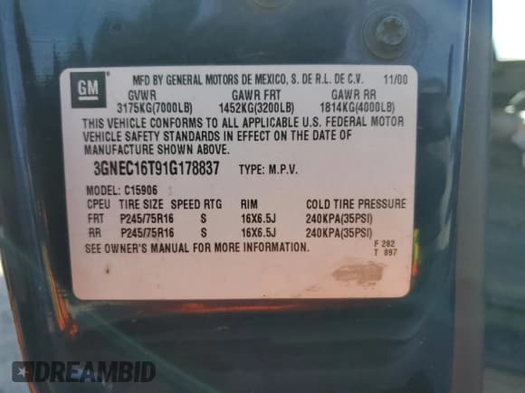 ✅ 2001 Chevrolet Suburban LS • VIN: 3GNEC16T91G178837 • Лот: 81033734. Опубликован ранее на Copart с пробегом 349 384 миль. Бесплатный доступ к архиву аукционных продаж из США и подробный отчёт об истории автомобиля на DreamBid. Изображение 13.