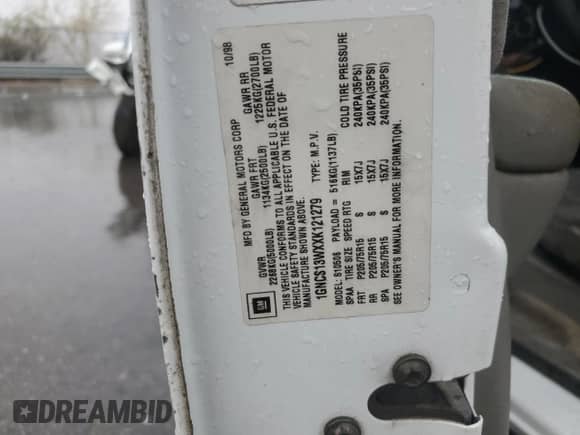 ✅ 1999 Chevrolet Blazer • VIN: 1GNCS13WXXK121279 • Lot: 55698505. Listed on Copart with 123,459 mi miles. Access the free auction sales archive from the USA and view a detailed vehicle history report at DreamBid. Image 13.