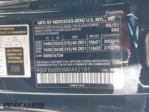 ✅ 2021 Mercedes-Benz GLE 53 AMG • VIN: 4JGFB6BB0MA442181 • Lot: 40923291. Listed on IAAI with Not provided. Free auction sales archive from the USA and detailed vehicle history report at DreamBid. Image 9.