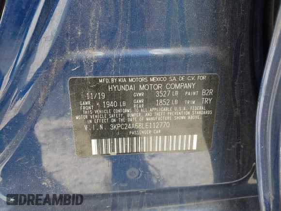✅ 2020 Hyundai Accent SE • VIN: 3KPC24A68LE112770 • Lot: 43397015. Listed on IAAI with 126,712 mi. Free auction sales archive from the USA and detailed vehicle history report at DreamBid. Image 9.