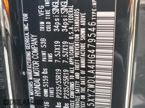 ✅ 2017 Hyundai Santa Fe Ultimate • VIN: 5XYZWDLA4HG479546 • Лот: 61655884. Опубликован ранее на Copart с пробегом 71 638 миль. Бесплатный доступ к архиву аукционных продаж из США и подробный отчёт об истории автомобиля на DreamBid. Изображение 13.