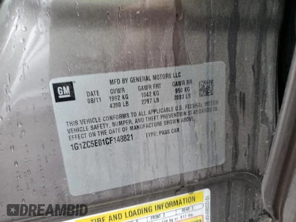 ✅ 2012 Chevrolet Malibu 1LT • VIN: 1G1ZC5E01CF148821 • Lot: 83373274. Listed on Copart with 119,542 mi. Free auction sales archive from the USA and detailed vehicle history report at DreamBid. Image 12.