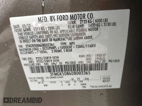 ✅ 2013 Ford Flex Limited • VIN: 2FMGK5D86DBD02365 • Lot: 42617947. Wystawiony na IAAI z przebiegiem 199 802 mil. Bezpłatny archiwum sprzedaży aukcyjnych z USA i szczegółowy raport historii pojazdu na DreamBid. Zdjęcie 9.