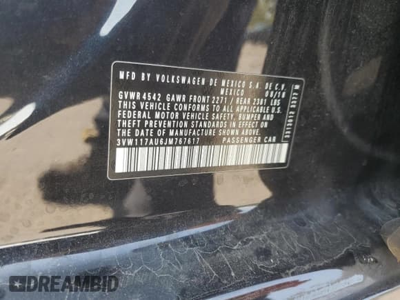 ✅ 2018 Volkswagen Golf S • VIN: 3VW117AU6JM767617 • Lot: 85142785. Listed on Copart with 92,830 mi. Free auction sales archive from the USA and detailed vehicle history report at DreamBid. Image 12.