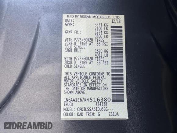 ✅ 2019 Nissan Titan SV • VIN: 1N6AA1E67KN516380 • Лот: 66311025. Опубликован ранее на Copart с пробегом 82 326 миль. Бесплатный доступ к архиву аукционных продаж из США и подробный отчёт об истории автомобиля на DreamBid. Изображение 15.