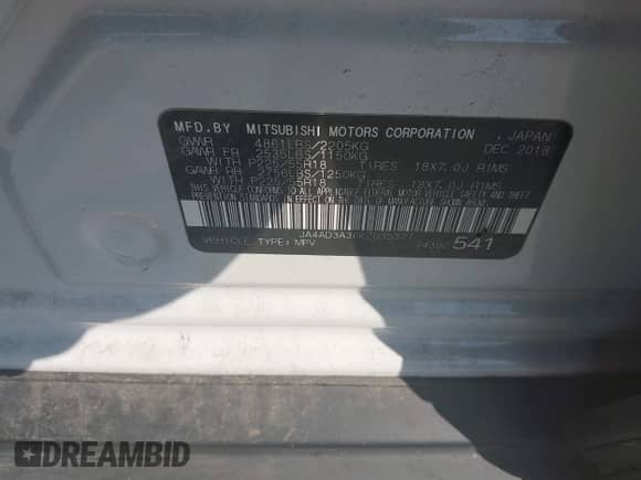 2019 Mitsubishi Outlander SE with VIN JA4AD3A36KZ035377, listed as a IAAI auction lot 43218904 with 170,000 mi miles and . Bid and sale history available at DreamBid. Image 9.