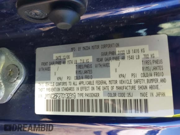 ✅ 2007 Mazda MX-5 Miata Grand Touring • VIN: JM1NC26F270132319 • Lot: 43569530. Listed on IAAI with 171,969 mi. Free auction sales archive from the USA and detailed vehicle history report at DreamBid. Image 9.