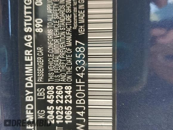 ✅ 2017 Mercedes-Benz C 300 • VIN: WDDWJ4JB0HF433587 • Lot: 61067285. Listed on Copart with 116,486 mi. Free auction sales archive from the USA and detailed vehicle history report at DreamBid. Image 13.