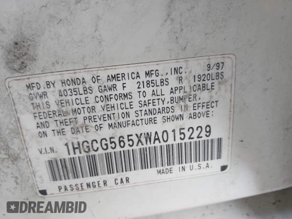 ✅ 1998 Honda Accord EX • VIN: 1HGCG565XWA015229 • Лот: 42998927. Опубликован ранее на IAAI с пробегом Не указан. Бесплатный доступ к архиву аукционных продаж из США и подробный отчёт об истории автомобиля на DreamBid. Изображение 9.