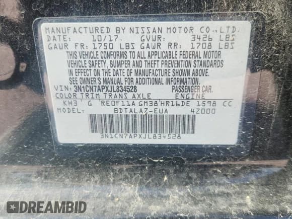 ✅ 2018 Nissan Versa SV • VIN: 3N1CN7APXJL834528 • Lot: 90043565. Listed on Copart with 98,093 mi. Free auction sales archive from the USA and detailed vehicle history report at DreamBid. Image 12.