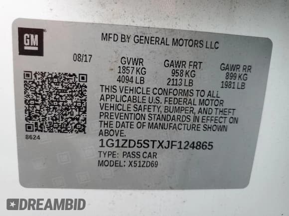 ✅ 2018 Chevrolet Malibu LT • VIN: 1G1ZD5STXJF124865 • Lot: 91227205. Listed on Copart with 73,625 mi. Free auction sales archive from the USA and detailed vehicle history report at DreamBid. Image 12.