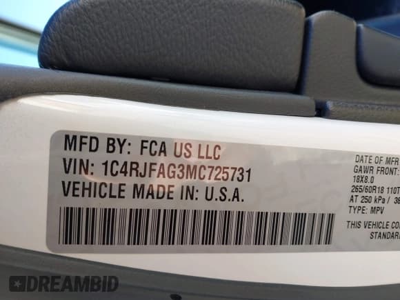 ✅ 2021 Jeep Grand Cherokee Laredo X • VIN: 1C4RJFAG3MC725731 • Lot: 43769123. Listed on IAAI with 153,827 mi. Free auction sales archive from the USA and detailed vehicle history report at DreamBid. Image 9.