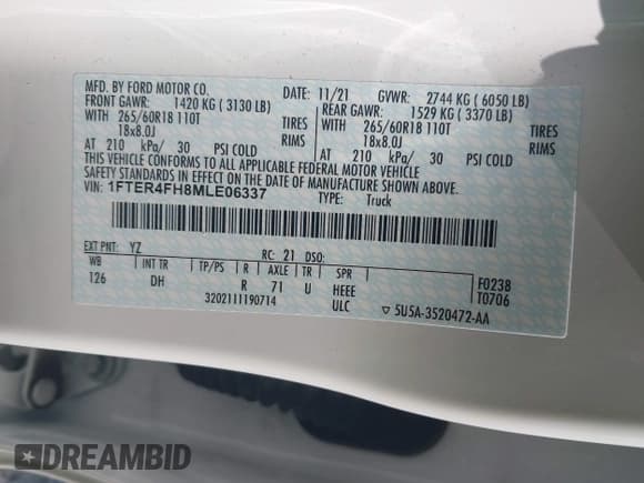 ✅ 2021 Ford Ranger XL • VIN: 1FTER4FH8MLE06337 • Лот: 42613602. Опубликован ранее на IAAI с пробегом 46 139 миль. Бесплатный доступ к архиву аукционных продаж из США и подробный отчёт об истории автомобиля на DreamBid. Изображение 9.