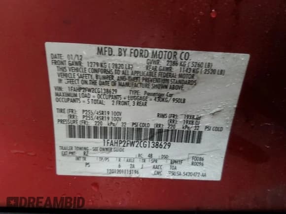 ✅ 2012 Ford Taurus Limited • VIN: 1FAHP2FW2CG138629 • Lot: 84179305. Wystawiony na Copart z przebiegiem 164 557 mil. Bezpłatny archiwum sprzedaży aukcyjnych z USA i szczegółowy raport historii pojazdu na DreamBid. Zdjęcie 13.