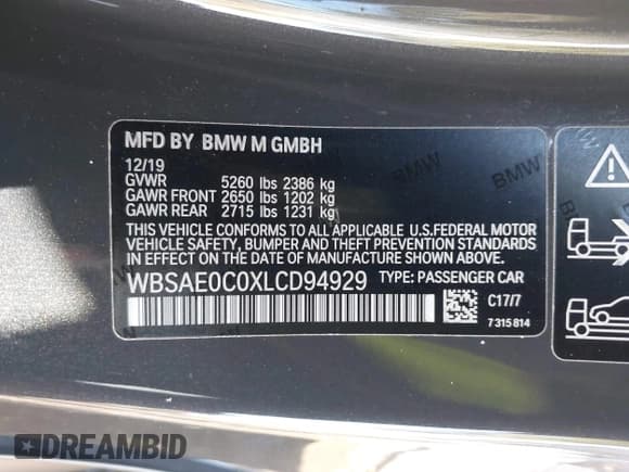 ✅ 2020 BMW M8 Competition • VIN: WBSAE0C0XLCD94929 • Lot: 43426326. Wystawiony na IAAI z przebiegiem 37 039 mil. Bezpłatny archiwum sprzedaży aukcyjnych z USA i szczegółowy raport historii pojazdu na DreamBid. Zdjęcie 9.