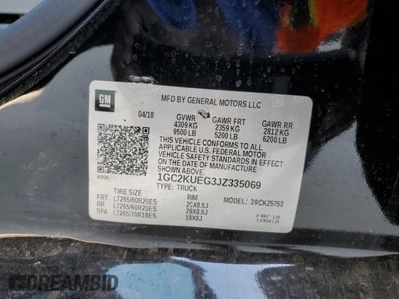 ✅ 2018 Chevrolet Silverado 2500HD Work Truck • VIN: 1GC2KUEG3JZ335069 • Lot: 77130534. Wystawiony na Copart z przebiegiem 102 073 mil. Bezpłatny archiwum sprzedaży aukcyjnych z USA i szczegółowy raport historii pojazdu na DreamBid. Zdjęcie 12.