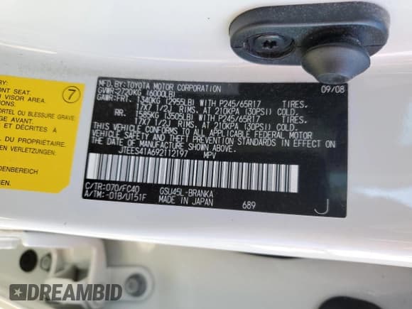 ✅ 2009 Toyota Highlander • VIN: JTEES41A692112197 • Lot: 92304475. Wystawiony na Copart z przebiegiem 90 137 mil. Bezpłatny archiwum sprzedaży aukcyjnych z USA i szczegółowy raport historii pojazdu na DreamBid. Zdjęcie 13.