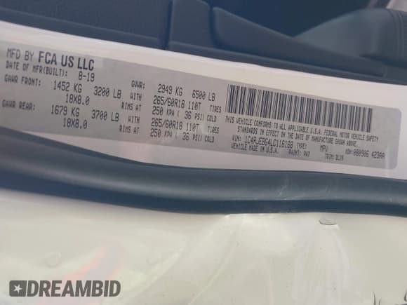 ✅ 2020 Jeep Grand Cherokee Limited • VIN: 1C4RJEBG4LC116168 • Lot: 42829263. Listed on IAAI with 41,854 mi. Free auction sales archive from the USA and detailed vehicle history report at DreamBid. Image 9.