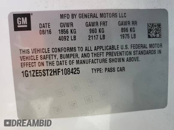 2017 Chevrolet Malibu LT with VIN 1G1ZE5ST2HF108425, listed as a Copart auction lot 82610375 with 124,667 mi miles and Salvage title. Bid and sale history available at DreamBid. Image 13.