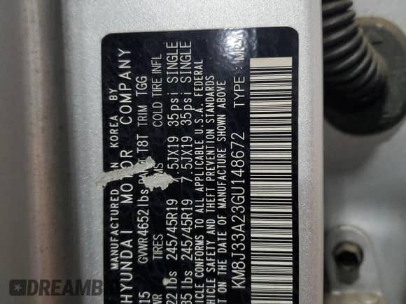 2016 Hyundai Tucson Limited z VIN KM8J33A23GU148672, wystawiony jako Copart lot #86223245 z przebiegiem 53 470 mil mil oraz Szkoda całkowita • Salvage title. Historia ofert i sprzedaży dostępna na DreamBid. Obrazek 13.