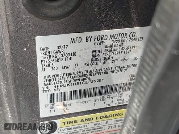 ✅ 2012 Ford Expedition Max King Ranch • VIN: 1FMJK1H51CEF35281 • Лот: 42403175. Опубликован ранее на IAAI с пробегом 195 514 миль. Бесплатный доступ к архиву аукционных продаж из США и подробный отчёт об истории автомобиля на DreamBid. Изображение 9.