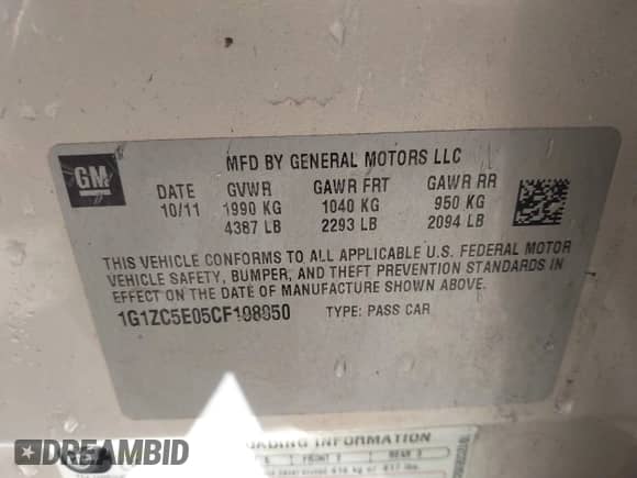 2012 Chevrolet Malibu 1LT z VIN 1G1ZC5E05CF198850, wystawiony jako IAAI lot #43468631 z przebiegiem 47 813 mil mil oraz . Historia ofert i sprzedaży dostępna na DreamBid. Obrazek 9.