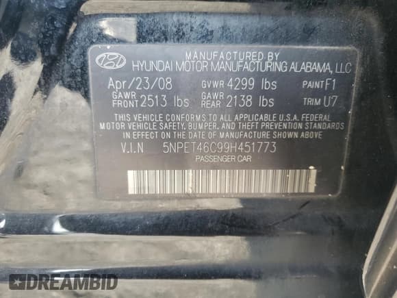 ✅ 2009 Hyundai Sonata GLS • VIN: 5NPET46C99H451773 • Лот: 78458354. Опубликован ранее на Copart с пробегом Не указан. Бесплатный доступ к архиву аукционных продаж из США и подробный отчёт об истории автомобиля на DreamBid. Изображение 14.