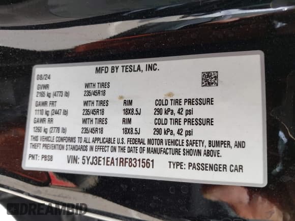 ✅ 2024 Tesla Model 3 • VIN: 5YJ3E1EA1RF831561 • Lot: 41789046. Wystawiony na IAAI z przebiegiem 13 603 mil. Bezpłatny archiwum sprzedaży aukcyjnych z USA i szczegółowy raport historii pojazdu na DreamBid. Zdjęcie 9.
