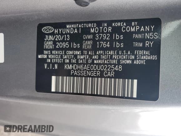 ✅ 2013 Hyundai Elantra GS • VIN: KMHDH6AE0DU022548 • Lot: 48144175. Listed on Copart with 119,481 mi. Free auction sales archive from the USA and detailed vehicle history report at DreamBid. Image 12.