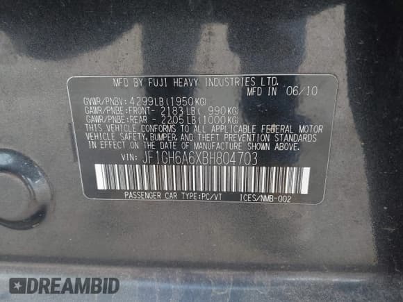 ✅ 2011 Subaru Impreza 2.5i • VIN: JF1GH6A6XBH804703 • Lot: 42365225. Listed on IAAI with 91,809 mi. Free auction sales archive from the USA and detailed vehicle history report at DreamBid. Image 9.