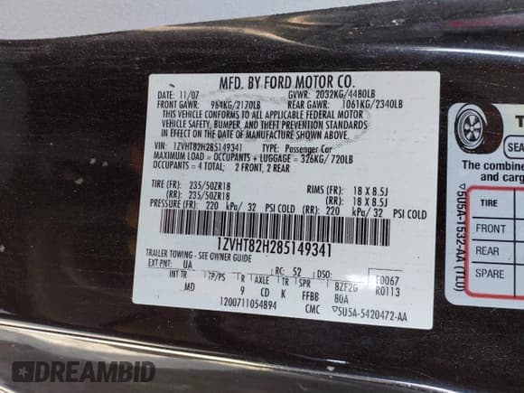 ✅ 2008 Ford Mustang GT Deluxe • VIN: 1ZVHT82H285149341 • Lot: 41852432. Listed on IAAI with 183,816 mi. Free auction sales archive from the USA and detailed vehicle history report at DreamBid. Image 9.