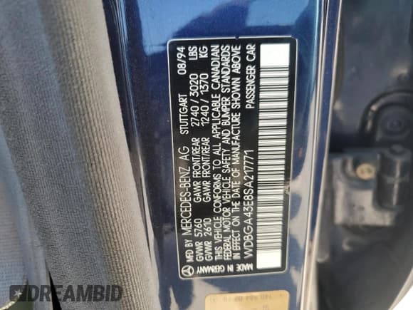 ✅ 1995 Mercedes-Benz S 320 • VIN: WDBGA43E8SA217771 • Lot: 44983005. Listed on Copart with 135,902 mi. Free auction sales archive from the USA and detailed vehicle history report at DreamBid. Image 12.