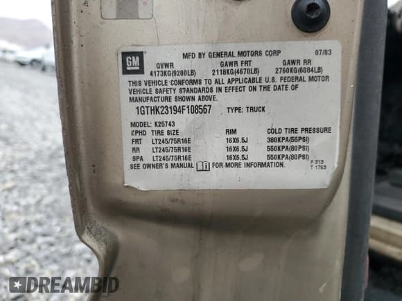 ✅ 2004 GMC Sierra 2500HD SLE • VIN: 1GTHK23194F108567 • Lot: 63286285. Listed on Copart with Not provided. Free auction sales archive from the USA and detailed vehicle history report at DreamBid. Image 12.