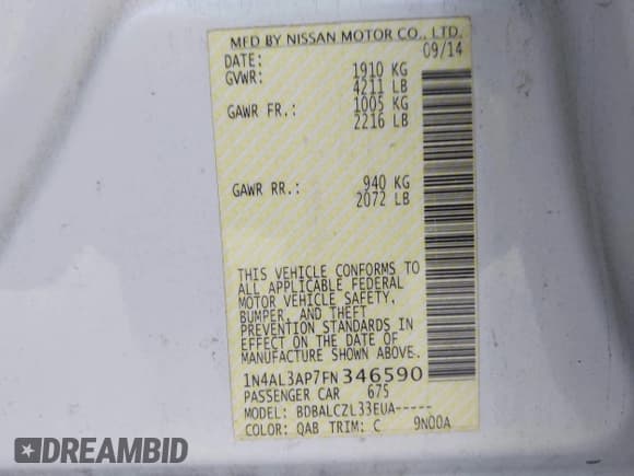 ✅ 2015 Nissan Altima S • VIN: 1N4AL3AP7FN346590 • Lot: 43454138. Wystawiony na IAAI z przebiegiem 164 994 mil. Bezpłatny archiwum sprzedaży aukcyjnych z USA i szczegółowy raport historii pojazdu na DreamBid. Zdjęcie 9.