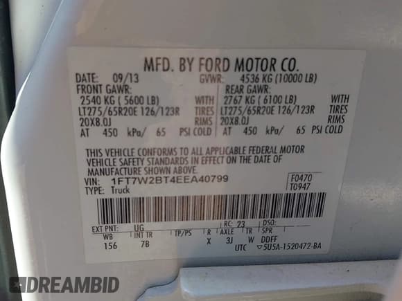 ✅ 2014 Ford F-250 XL • VIN: 1FT7W2BT4EEA40799 • Лот: 42039044. Опубликован ранее на IAAI с пробегом 159 862 миль. Бесплатный доступ к архиву аукционных продаж из США и подробный отчёт об истории автомобиля на DreamBid. Изображение 9.