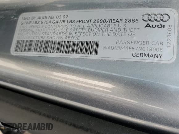 ✅ 2007 Audi A8 4.2L • VIN: WAUMV44E97N018006 • Лот: 51090015. Опубликован ранее на Copart с пробегом 86 075 миль. Бесплатный доступ к архиву аукционных продаж из США и подробный отчёт об истории автомобиля на DreamBid. Изображение 13.