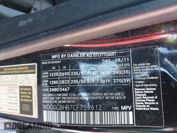 ✅ 2012 Mercedes-Benz GLK 350 • VIN: WDCGG8HB7CF759612 • Lot: 43534056. Listed on IAAI with 161,944 mi. Free auction sales archive from the USA and detailed vehicle history report at DreamBid. Image 9.