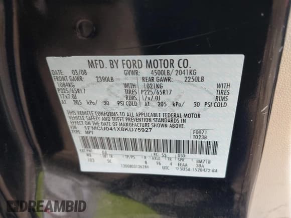 ✅ 2008 Ford Escape Limited • VIN: 1FMCU041X8KD75927 • Lot: 42489859. Listed on IAAI with 277,404 mi. Free auction sales archive from the USA and detailed vehicle history report at DreamBid. Image 9.